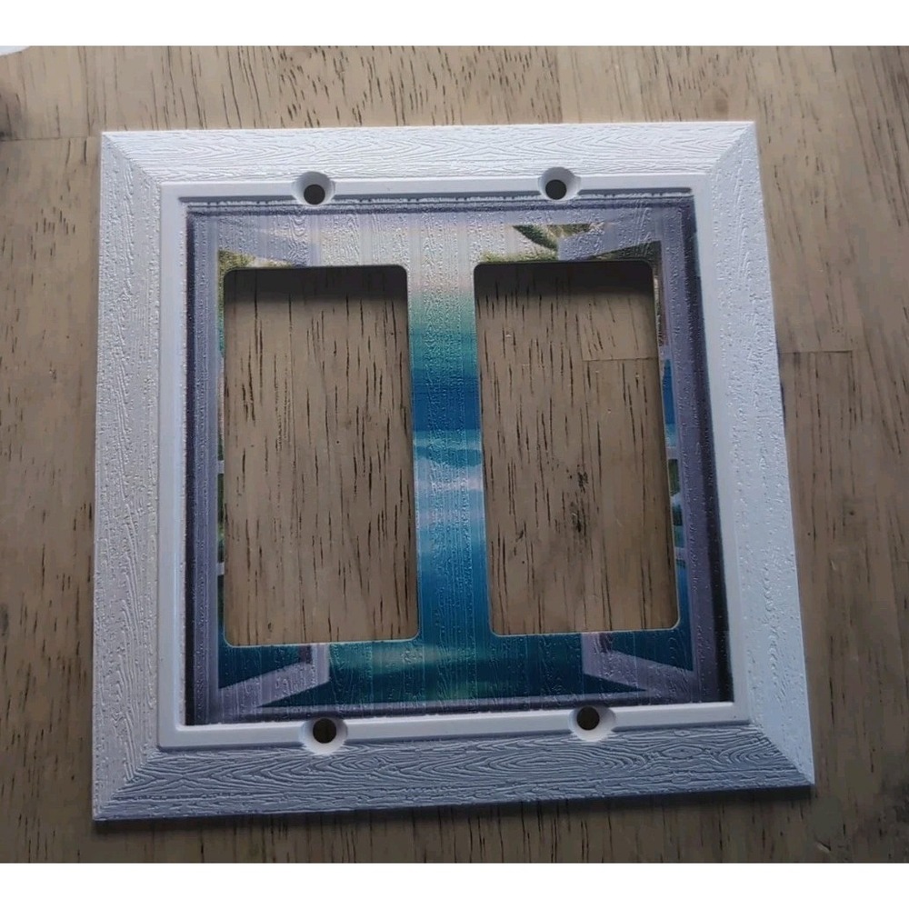 Blue Grey Abstract Painting 2 Gang Wall Plate‎ Double Rocker Turquoise Gray...